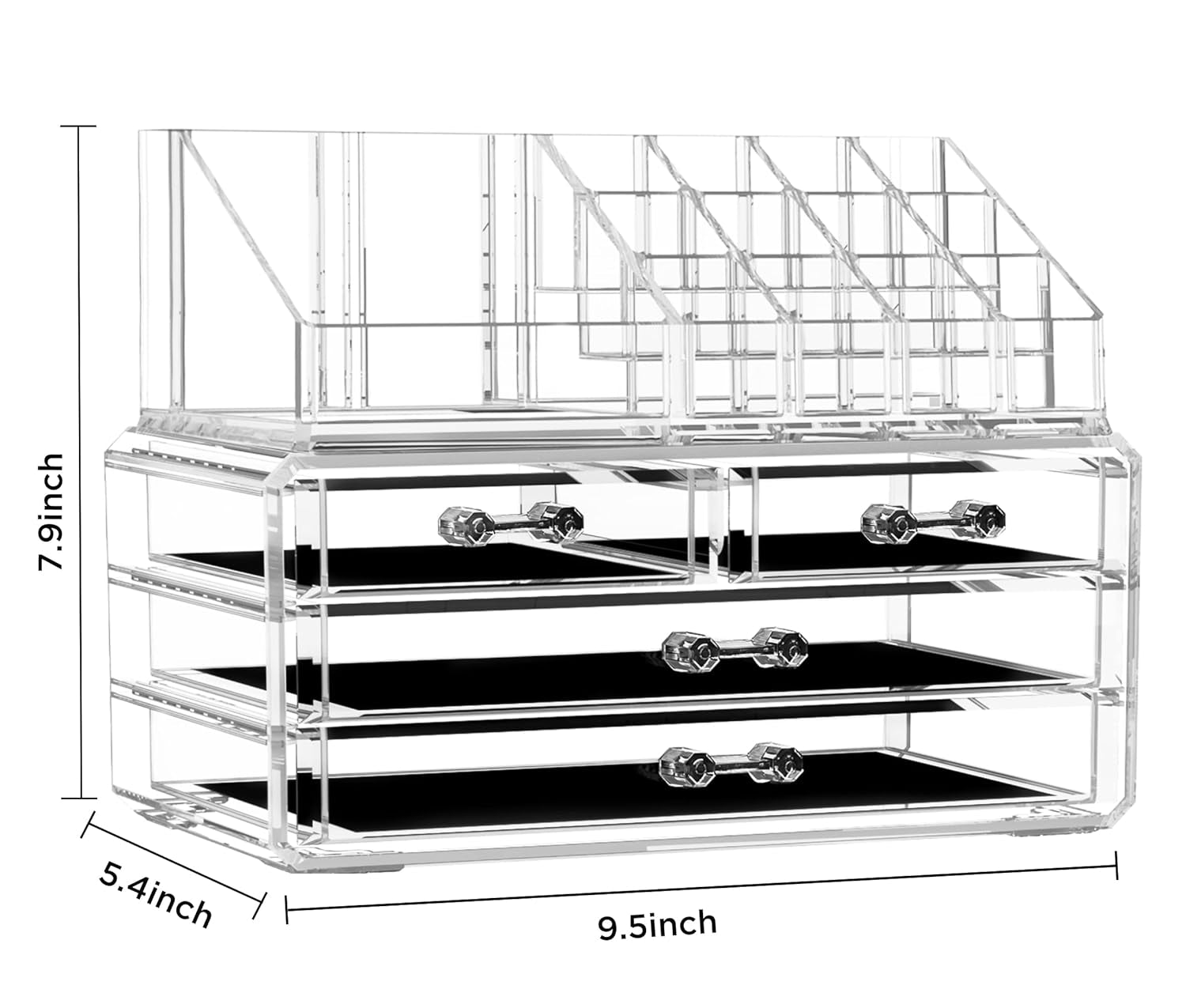 Acrylic Clear Dustproof Makeup Storage Organizer Drawers Large Skin Care Cosmetic Display Cases for Bathroom Stackable Storage Box with 4 Drawers for Vanity (Clear)